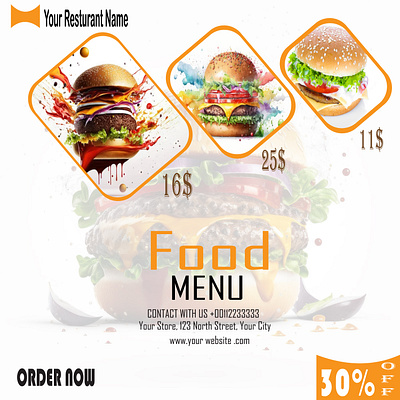Food Menu Card branding burger company design food food menu graphic design illustration logo menu card vector
