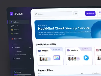 HookMind - Cloud storage dashboard UI design agency website android app app cloud cloud computing cloud storage colourful ui ux design creative ui ux design dashboard design drive drive software latest ui ux design online drive storage dashboard ui ui ux