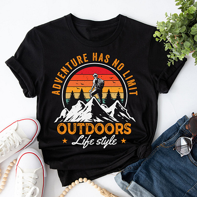 Outdoors T-Shirt Design adventure branding camping design designer graphic design hiking mountain outdoor t shirt t shirt design tshirt typography vector vintage vintage t shirt design
