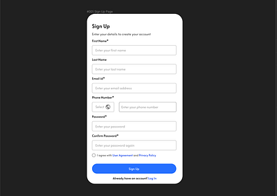 Sign-up Page Design for an App app typography ui ux