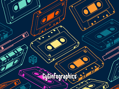 Cassette pattern 70s 80s adobe illustrator cassette color palette design fabrics fake 3d graphic design illustration isometric loop motion graphics music tape pattern technical drawing technical graphics technical illustration vector graphics