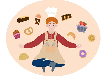 Bakery character baker bakery cook croissant donut pie pretzel sweets