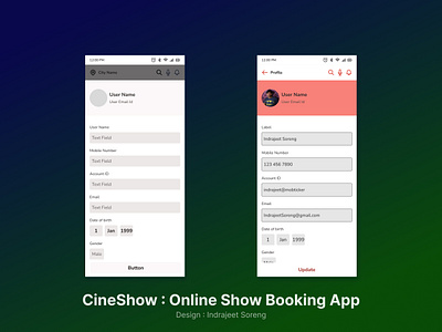 Cineshow : Online Movie Ticket Booking App Profile UI Screen graphic design ui