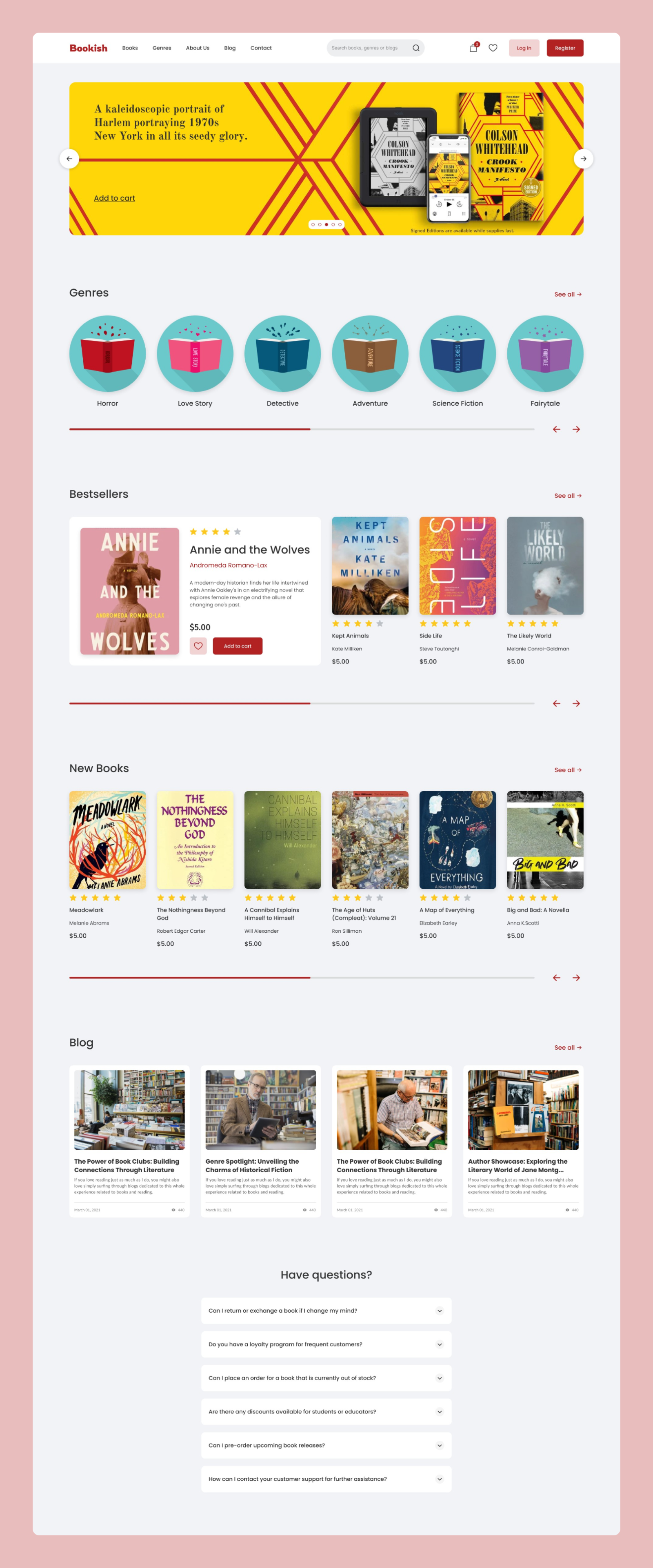 Bookish about us book cart category checkout faq online store ui ux web