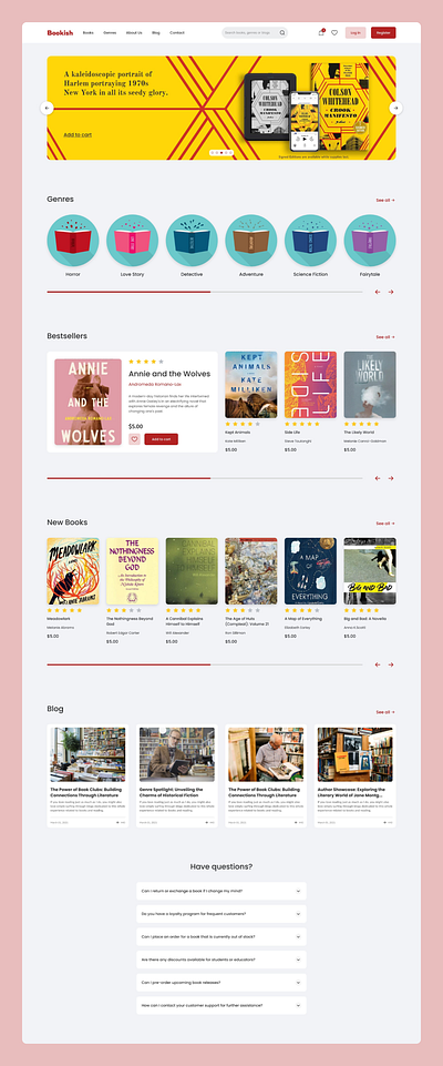Bookish about us book cart category checkout faq online store ui ux web
