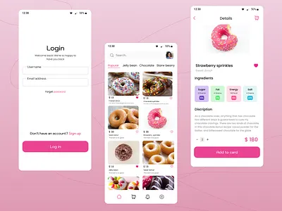 Donut E-commerce App donut donut shop e commarce graphic design login mobile ui ui uiux