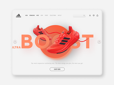 Adidas - UltraBOOST adidas branding design desktop graphic design landpage minimal orange red run running shoes shop sport ui ultraboost ux webpage white