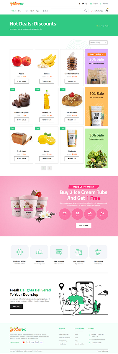 Deal section of Grocerex - Grocery Store Elementor Pro Template branding business courier delivery design design idea food delivery graphic design grocery illustration logo online store store ui ux vector vegetable website