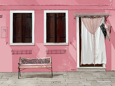 Pink Burano architecture art burano digital illustration italy painting