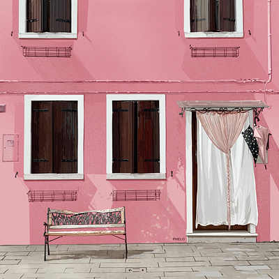 Pink Burano architecture art burano digital illustration italy painting