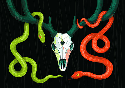 Skull and snakes art dark drawing illustration procreate skull snake snakes