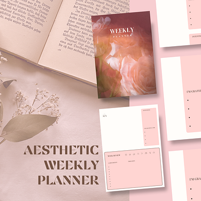 Rose Aesthetic Brush Stroke Minimal Feminine Weekly Planner planner rose planner