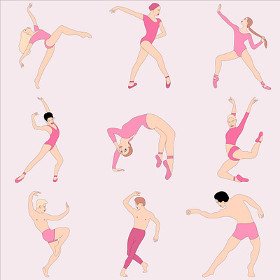 A set of poses of male and female ballet dancers app branding design graphic design illustration logo typography ui ux vector