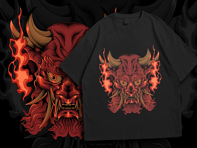 Red oni mask illustrationaday