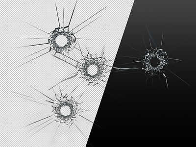 Bullet shoot hole 3d rendering breaking bullet glass hole layer psd shatter shoot working file