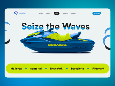 AquaRide - Jet Ski Rental Website - Watercraft app award design design system illustration interface jet ski rental jetski landing landing page motion graphics rental site of the day transport ui ux uxui web web desing website