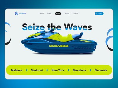 AquaRide - Jet Ski Rental Website - Watercraft app award design design system illustration interface jet ski rental jetski landing landing page motion graphics rental site of the day transport ui ux uxui web web desing website