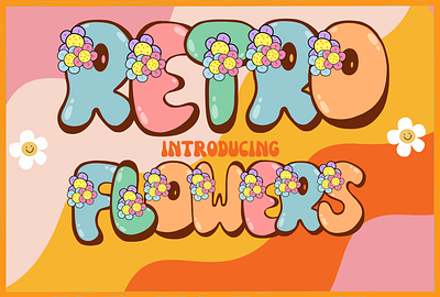 Retro flowers a z and number branding colorful cute design flowers fonts graphic design illustration logo retro