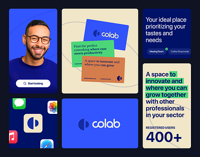 Brand Coworking-Concept App app blue brand branding digital app graphic design logo moodboard product design ui ux ui viaul design