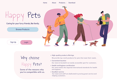 Happy Pets :) landing page login pet shop pets petshop sign up ui ui design