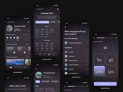 Elm | Language Learning App Prototype academic app app design dark dark mode design edtech education fun kids languages learn learning mobile mobile app mobile app design ui ux