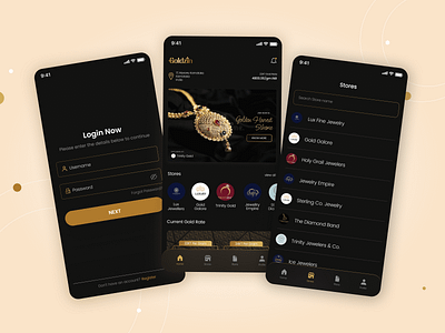 Jewellery Scheme App UI app dark themed apps gold jewellery login mobile app mobile app ui scheme ui