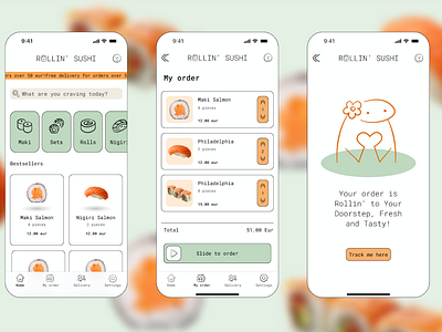 Rollin' Sushi app app delivery design mobile sushi ui