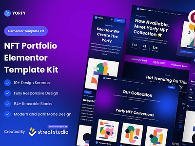 Yorfy - NFT Project Elementor Template Kit app application home page homepage interface ios landing landing page landingpage mobile nft portfolio ui user user experience ux uxdesign web webdesign website