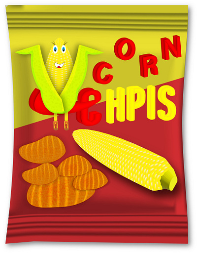 Packaging Chips bright letters chips cone corn design mockup packaging