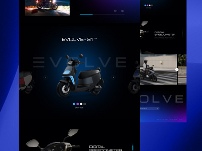 Evolve - Futuristic Electric Vehicle Landing Page Design black blue electric vehicle futuristic gradient landing page motorcycle ui ui design web design website