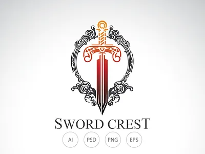 Sun Sword Crest Logo classic logo crest logo elegant logo majestic logo sword crest logo sword logo sword majestic logo vintage logo
