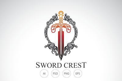 Sun Sword Crest Logo classic logo crest logo elegant logo majestic logo sword crest logo sword logo sword majestic logo vintage logo