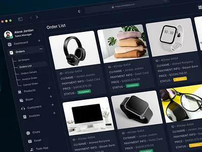 Order List Product UI/UX Design admin admin dashboard admin panel ahmed tamjid clean design customer list dashboard e commerce night mode order list product sales sales manager ui design ux design