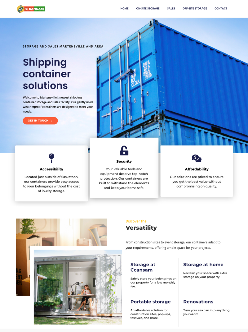 Self-Storage Website branding container elementor moving shipping storage ui ux