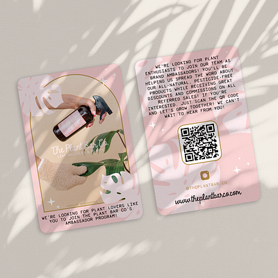 Ambassador Cards for The Plant Bar Co. ambassador boho brand branding cards design graphic design illustration logo mockup plants qr code shadow spiritual ui