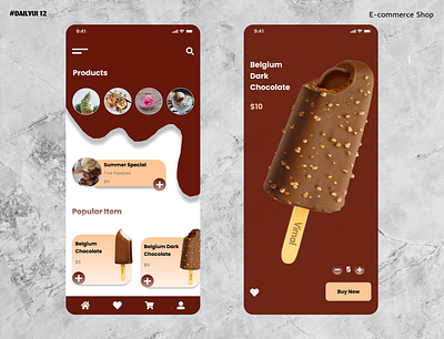 Dailyui - 12 E-commerce Shop application branding dailyui design ecommerce figam figma ice cream illustration typography ui website