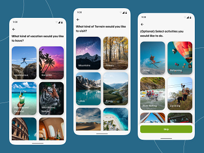 Personalized Recommendation Flow - NexDesti 2d app blue categories clean design destination flow holiday minimal mobile recommendation suggestion tour travel ui vacation