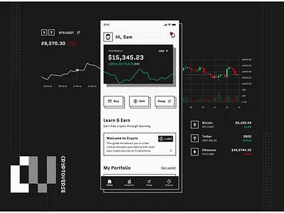 Cryptoverse - Designing a Crypto Currency App analytics app apple watch black white buy coin cryptocurrency icon logo mobile pattern pixel sell swap trade ui ux