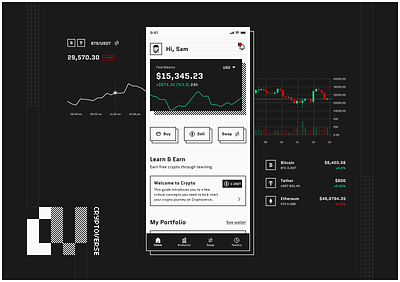 Cryptoverse - Designing a Crypto Currency App analytics app apple watch black white buy coin cryptocurrency icon logo mobile pattern pixel sell swap trade ui ux