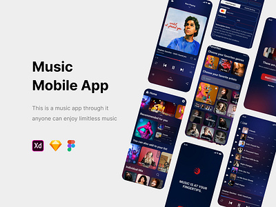 Music Mobile App app app all screen attractive design easy to use full app mobile app mobile ui music music app screen music mobile app ui user interface