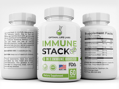 "IMMUNE STACK" Label design for "OPTIMAL LIFE LABS" capsule label design packaging packaging design pill supplement label supplement label design supplement packaging