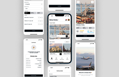 Grizzly Avia - Public and Private Airlines Application airplane airline booking ticket travelling branding graphic design mobile ui ux