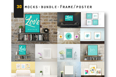 30 MockUps - Bundle - Frame - Poster bundle frame mockup scandinavian style style design template white interior