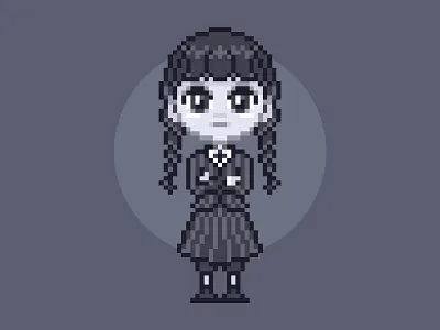 Wednesday Addams Pixel Fan Art 🖤 addams cartoon character fan art flat gomez goth graphic design illustration miercoles minimal morticia movie netflix pixel pixel art series spooky the addams family wednesday