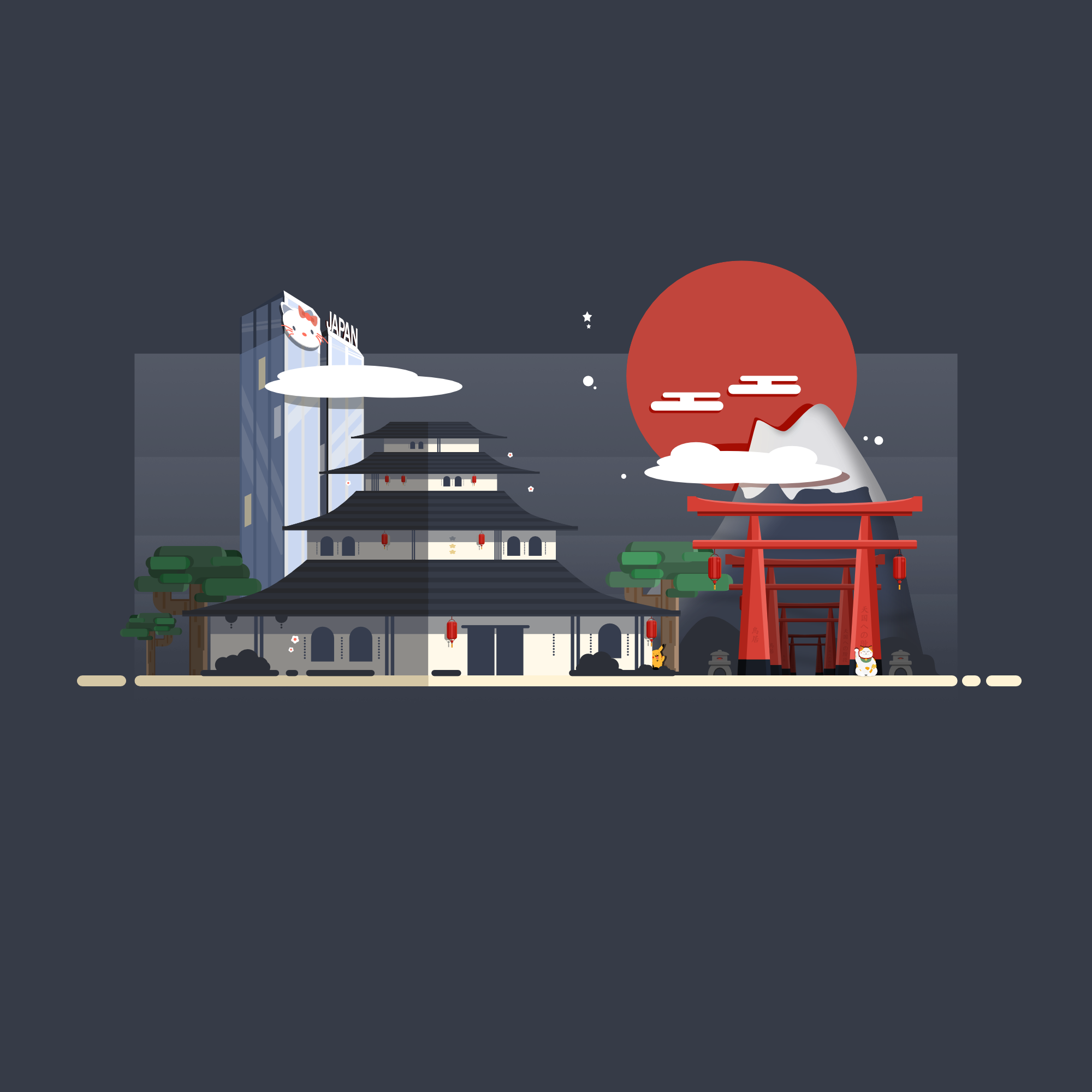 Japan - Before & After asia asian design illustration japan night