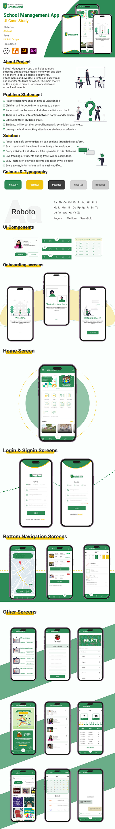 Ui case study for school management app adobe xd android app design figma graphic design illustration illustrator logo marvel mobile application school app ui uiux user experience ux