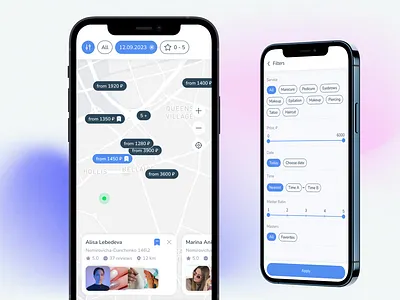 Beuty mobile app / map / filter beauty design filter hotel logistic map mobile ui