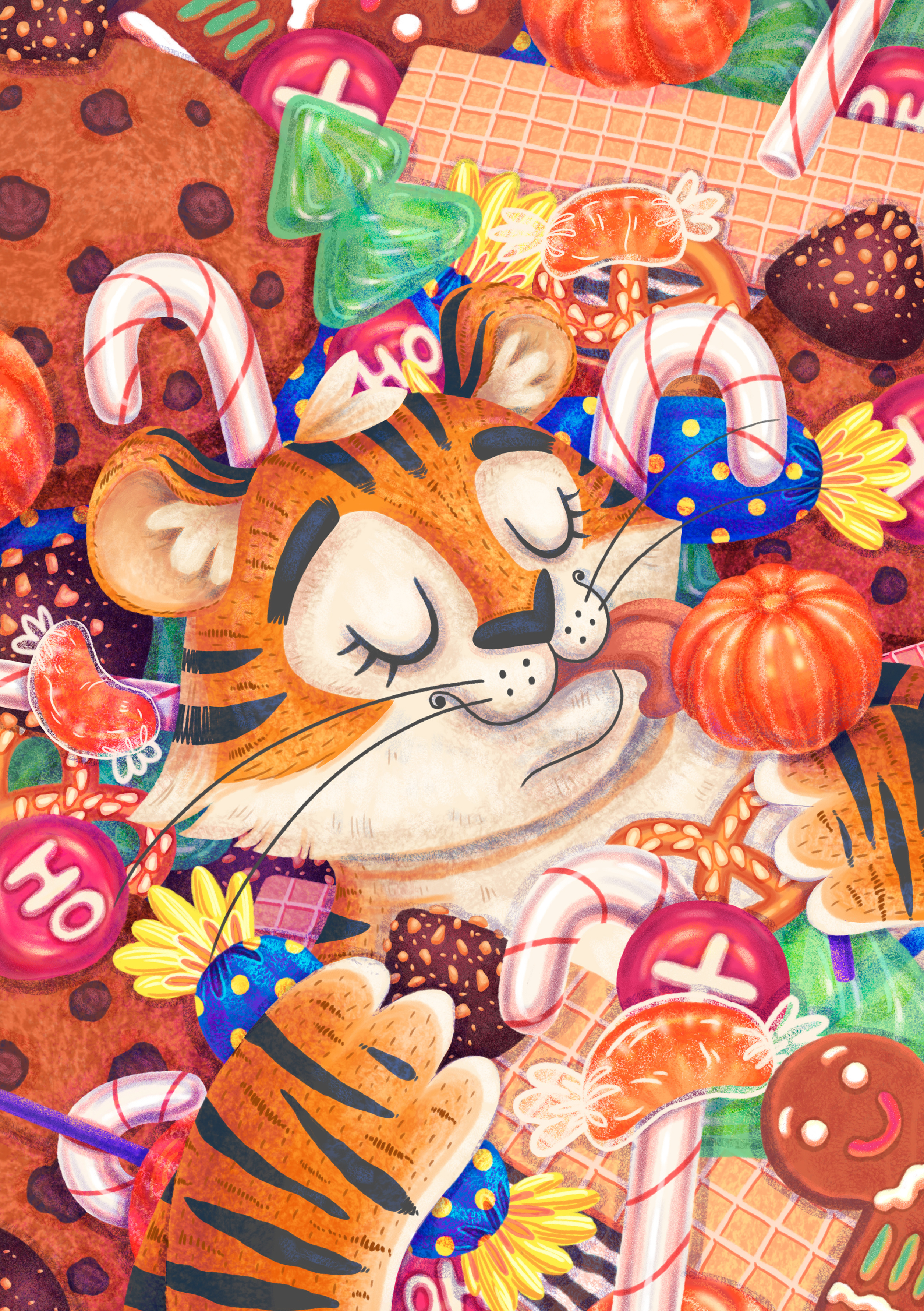 Illustrations for postcard shop art artist card cartoon character characterdesign characters conceptart design digital digitalart greetingcard illustration illustrations kidlitart newyear photoshop postcard tiger xppen