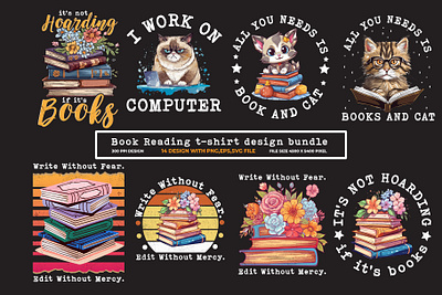 Book Reading T-shirt Bundle book reading cat t shirt illustration illustrator minimal t shirt t shirt design typography vector