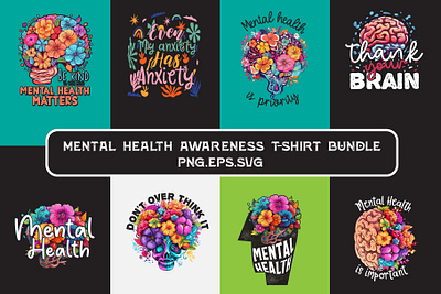 Mental Health Awareness T-shirt Bundle graphic design illustration illustrator minimal motivation